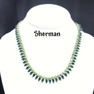Sherman 1950s Green Rhinestone Choker Necklace